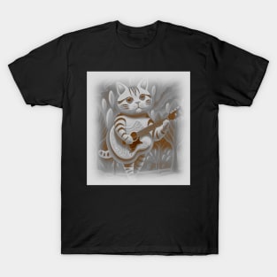 cat playing guitar while hiking T-Shirt